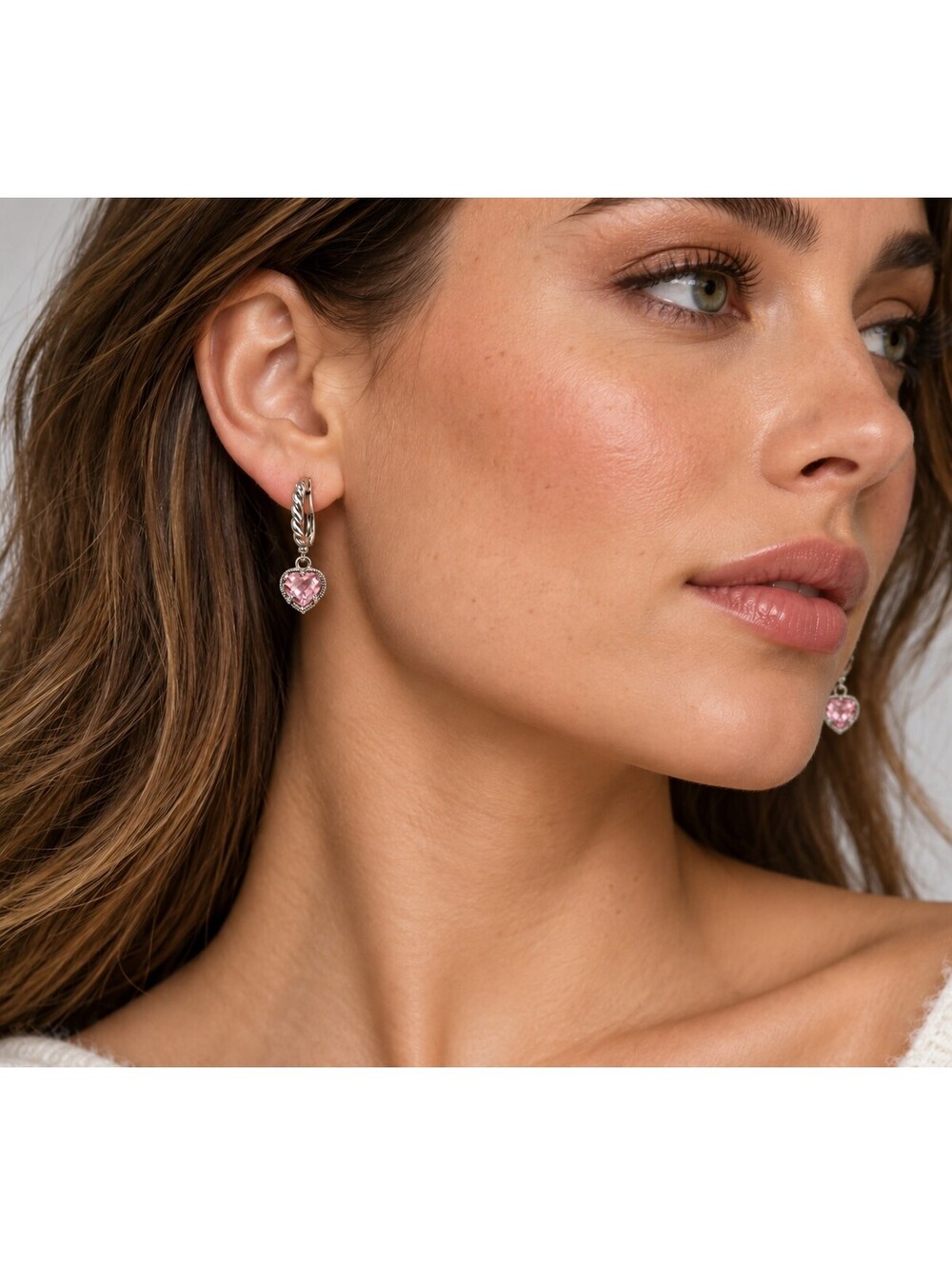 Judith Ripka 925 Sterling & 18K Gold Pink Heart Earrings